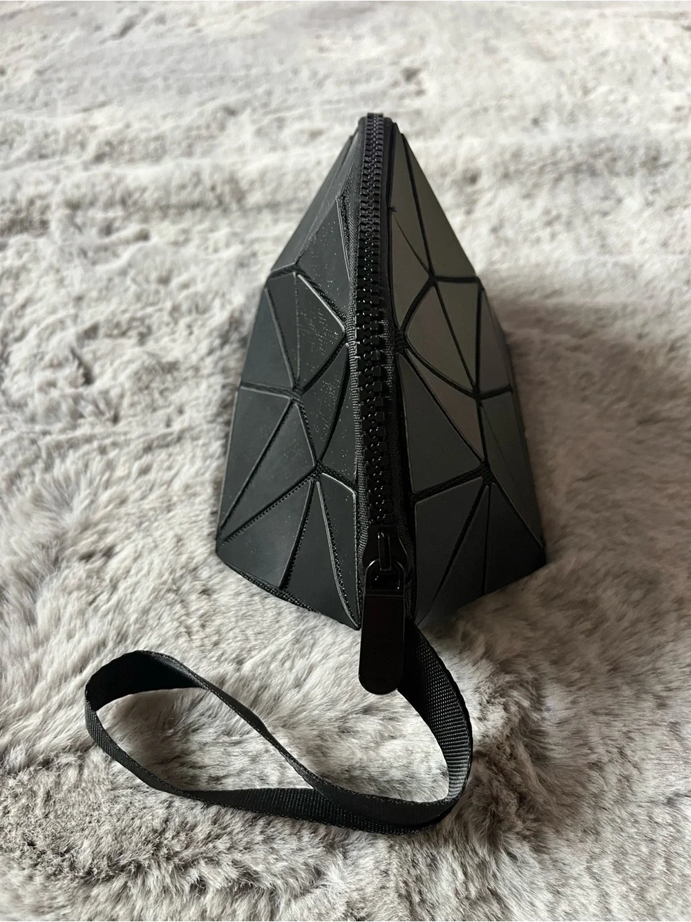 Geometric Prism Collapsible Black Cosmetic Wristlet Makeup Bag